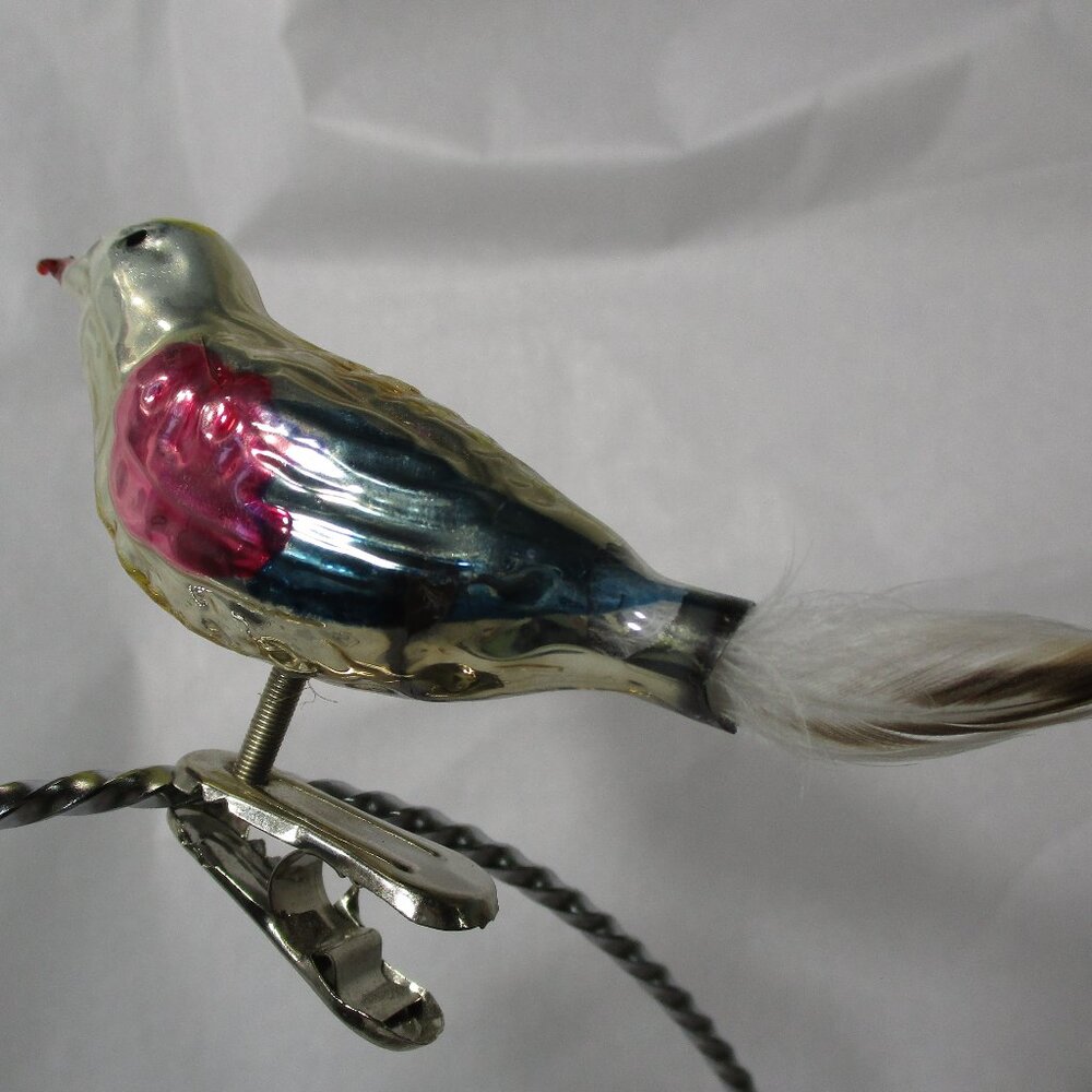 Vintage Bird with Feather Tail Clip-On Christmas Holiday Tree Ornament - Picture 6 of 6